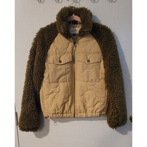 Universal Thread Womens XS Sherpa Sleeve Quilted Moto Jacket Tan Lined Warm